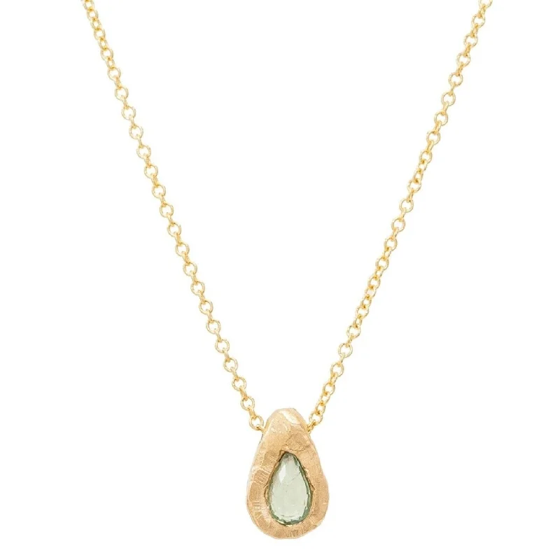 Big Savings On Your Favorite Jewelry Pieces Teardrop Green Sapphire Necklace - 18 KT