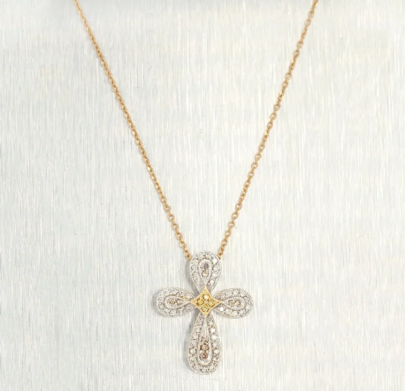 Versatile Layering Jewelry For Effortless Chic Vintage 0.30ctw Diamond Cross Pendant - 14k White & Yellow Gold - 19" Necklace