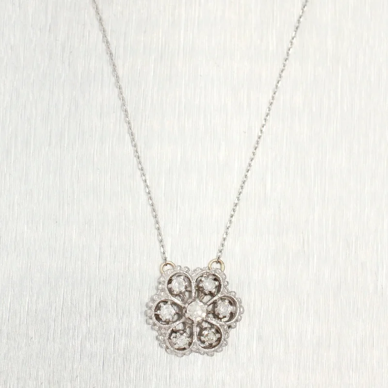 The Ultimate Jewelry Sale – Exclusive Styles At Great Prices Vintage 0.45ctw Diamond Flower Pendant - 14k White Gold Necklace - 16"