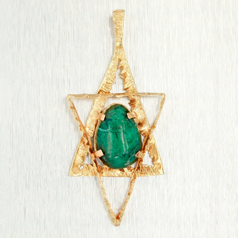 Luxury Handcrafted Jewelry For Elegant Looks Vintage Green Turquoise Star Pendant - 14k Yellow Gold Hexagram Charm