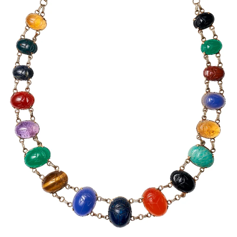 Celebrate With Sparkle – Jewelry Sale Now Live Vintage Mid-Century 14k Multi Stone Scarab Necklace